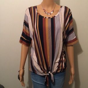 NWOT Signature Studio Striped Blouse w/ Front tie